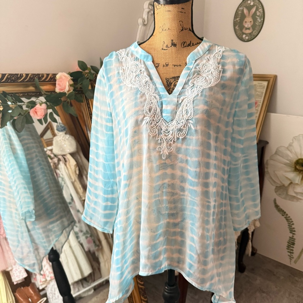 Coastal Crochet Blue Tie-Dye Swim Cover